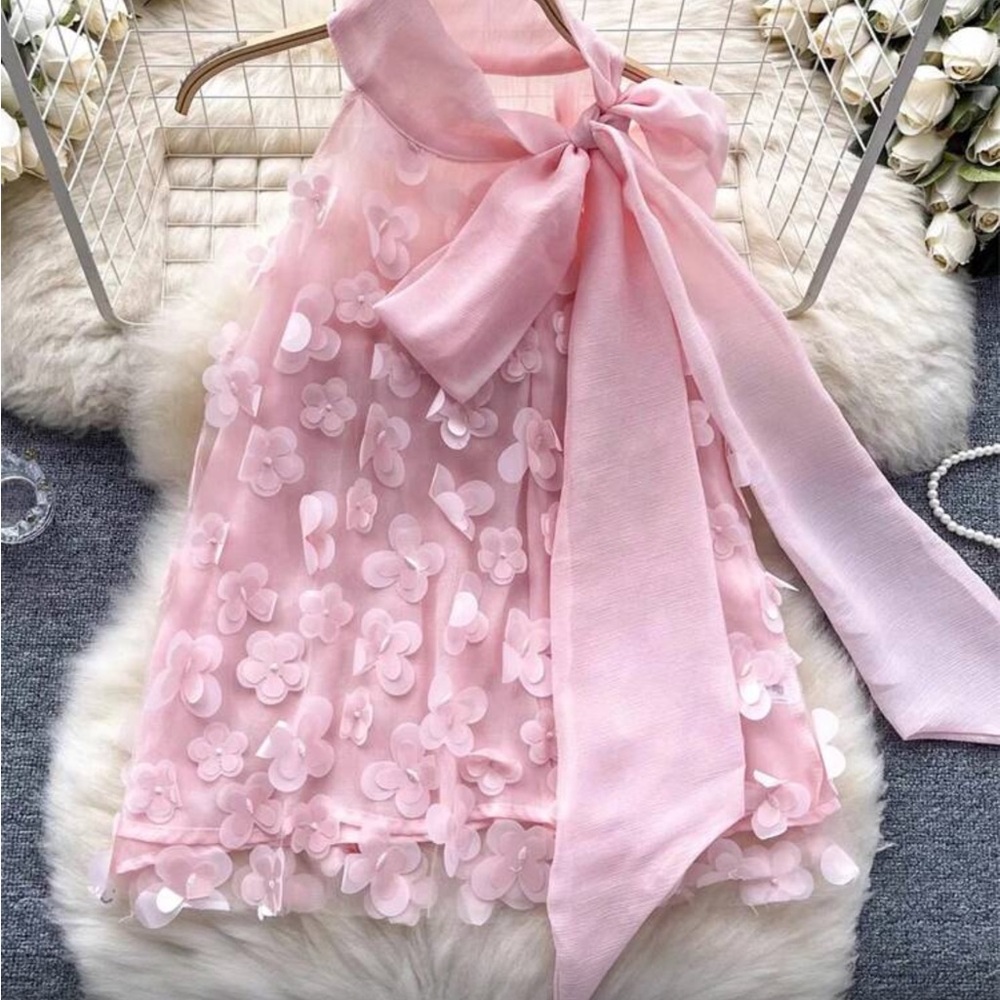SHEIN Pink Floral Bow Blouse